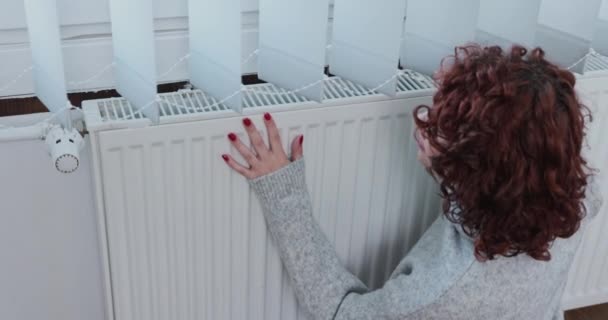 Central Heating System Running Multi Day Breakdown Girl Sits Close — Stock Video
