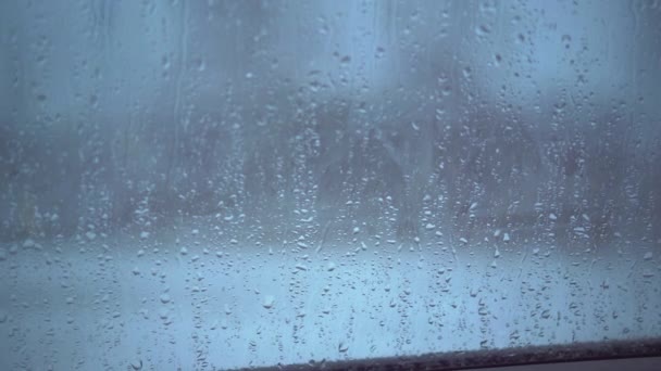 Wet Windshield Water Droplets Run Windshield Wet Snow Falls Windshield — Αρχείο Βίντεο