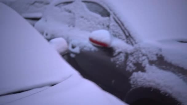 Cars Stand Parking Lot Thick Layer Snow Winter Season Central — Stockvideo