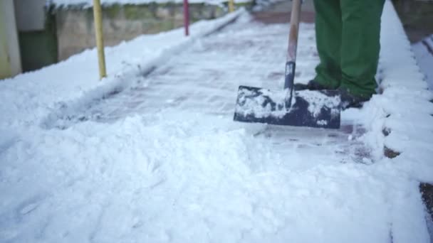 Essential Outdoor Work Winter Season Heavy Snowfall Property Managers Clear — 图库视频影像