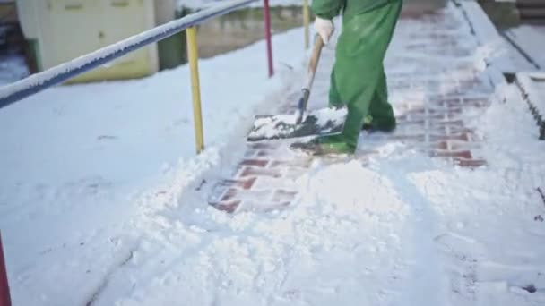 Essential Outdoor Work Winter Season Heavy Snowfall Property Managers Clear — Wideo stockowe