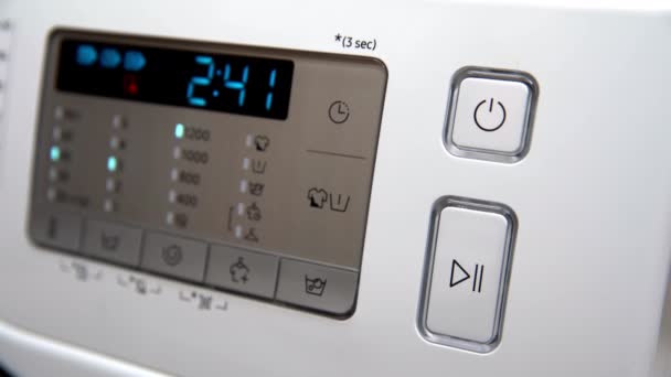 Presses Button Turn Washing Machine Power Supply Presses Wash Program — Vídeos de Stock