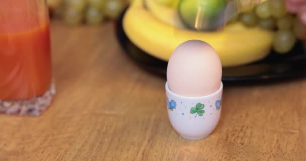 Healthy Breakfast Consisting Boiled Egg Orange Juice Fruit Boiled Egg — Vídeos de Stock