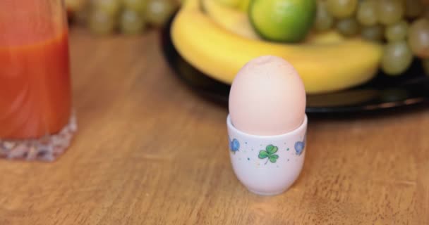 Healthy Breakfast Consisting Boiled Egg Orange Juice Fruit Boiled Egg — Video Stock