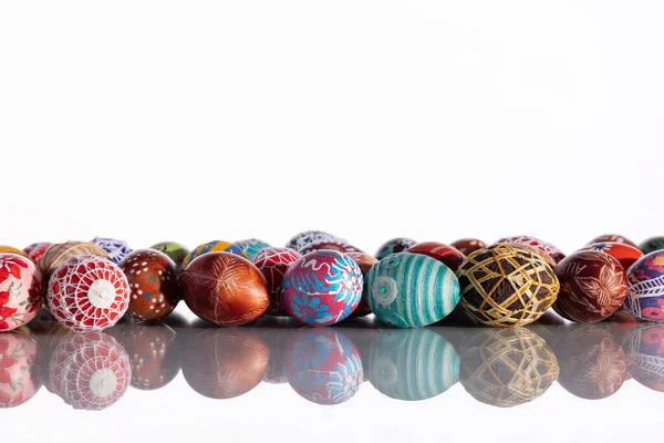 Composition Easter Eggs Set Row Solid White Background Set Easter — Foto de Stock
