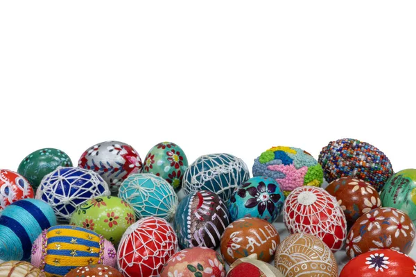 Huevos Pascua Pintados Mano Patrones Tradicionales Una Colección Huevos Pintados — Foto de Stock