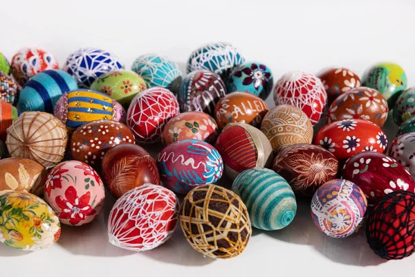 Easter Eggs Hand Painted Traditional Patterns Collection Colorfully Painted Eggs — Stock Photo, Image