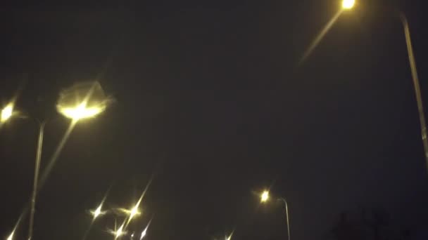 Utsikt Över Gatan Från Förarperspektiv Kör Genom Staden Natten Fordonet — Stockvideo
