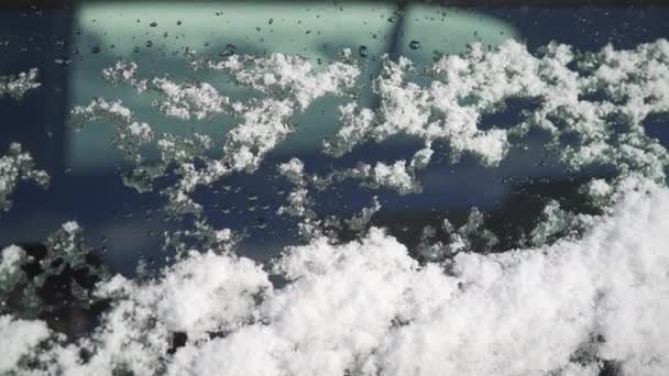 Close Car Window Snow Has Settled Snow Slowly Drifting Car — стокове відео