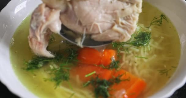 Counter Stands White Bowl Broth Also Large Portion Noodles Pieces — Stock Video