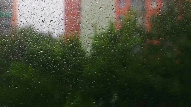Video Selang Waktu Tengah Hujan Saat Tetesan Hujan Menggantung Jendela — Stok Video