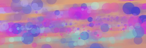 On an orange background drawn circles in random places in shades of purple and blue. Uniform background filled with blurred colors interpenetrating each other.