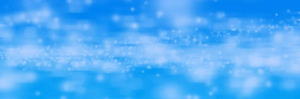 Панорамный Вид Синего Фона Размытыми Белыми Пятнами Фотографическим Эффектом Боке — стоковое фото