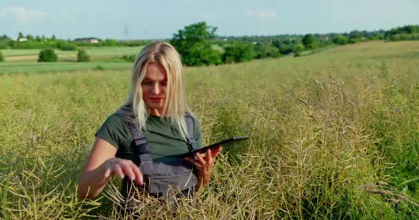 Saçları Örgülü Gevşek Uzun Sarı Saçlı Profesyonel Bir Kadın Çiftçi — Stok video