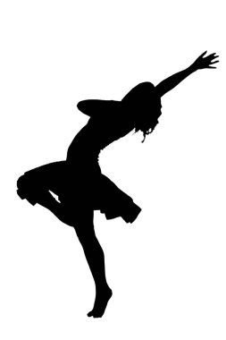 Güzel bir siluet bir kadın zarif bir şekilde beyaz bir arka planda dans ediyor, zarif hareketini ve formunu vurguluyor.