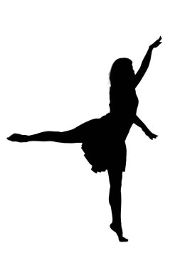 Bir balerinin zarif silueti zarif bir şekilde tek bacağının üzerinde duruyor, sanatını ve dengesini gösteriyor.