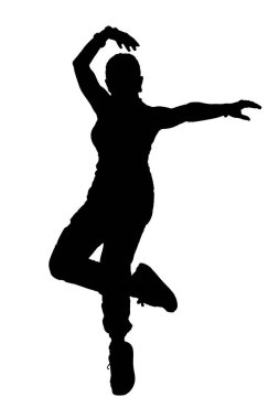 Zarif bir siluet, el değmemiş beyaz bir arka planda zarif bir şekilde dans eden bir kadın, şekliyle güzel bir kontrast oluşturuyor.