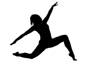 Çarpıcı bir siluet, kolları geniş bir şekilde havaya sıçrayan, saf neşe ve özgürlüğü ifade eden bir kadın silueti.