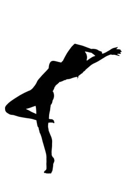 Zarif bir kadının çarpıcı bir silueti saf beyaz bir arka planda zarif bir şekilde dans ederek büyüleyici bir görsel etki yaratıyor.