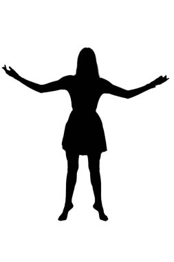 Büyüleyici bir siluet. Kolları açık zarif bir şekilde duran bir kadın. Özgürlük ve neşe hissi uyandırıyor.