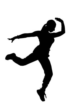 Zarif hareketlerini vurgulayan kusursuz beyaz bir arka planda neşeyle dans eden güzel bir siluet.