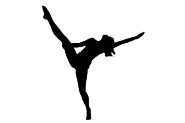 A graceful silhouette of a female gymnast performing an impressive split on one leg, showcasing her athleticism and flexibility clipart