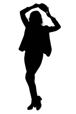 Zarif bir siluet. Beyaz bir arka planda zarif bir şekilde dans eden bir kadın. Hareketi ve duyguyu güzel bir şekilde yakalıyor.