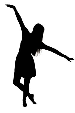 Bir kadının büyüleyici silueti zarif bir şekilde dans ederken kollarını zarif bir şekilde arkaplana doğru uzatmış.