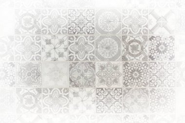 Discover a stunning, carefully curated collection of beautiful vintage tile patterns showcased in soft monochrome tones clipart