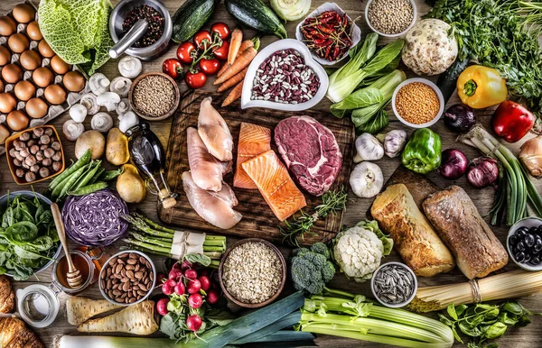 Vista Superior Una Amplia Variedad Ingredientes Alimenticios Nutrición Perfecta Para — Foto de Stock
