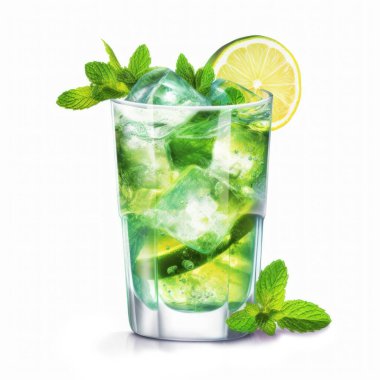 Alkolik mojito ya da alkolsüz nojito bardakta limon, nane ve buz ile içilir. Üretici yapay zeka.