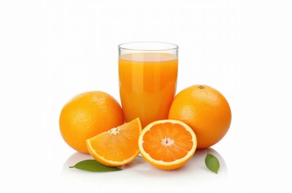 Fresh Oranges Cup Orange Juice Isolated White Background Generative — Stock Photo, Image