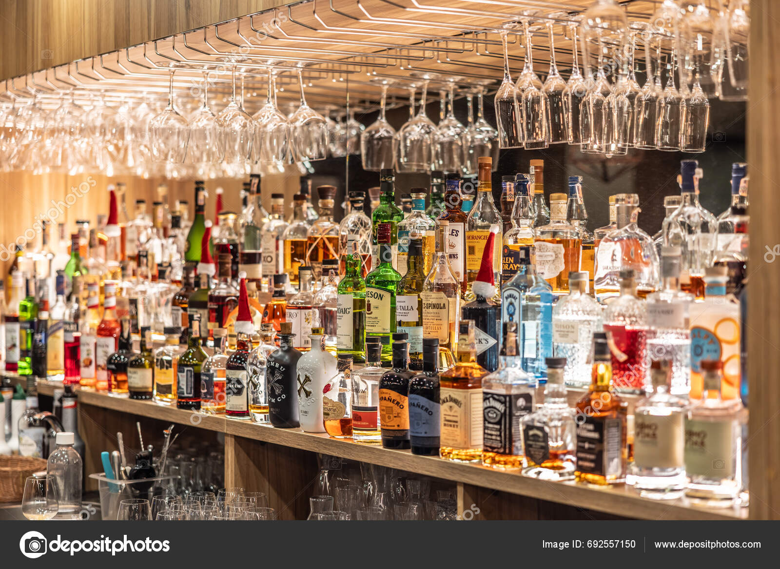 Prague December 2023 Bottles Whiskey Rum Other Spirits Restaurant Bar Stock Editorial Photo