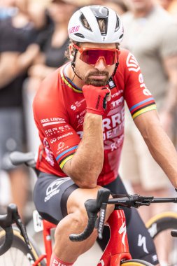 Liptovsky Mikulas, Slovakya. 30 Haziran. 2024. Peter Sagan Slovakya Turu 'nun başlamasını bekliyor..