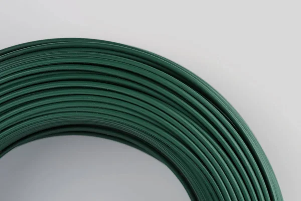 Coil Green Pvc Coated Wire Isolated Light Grey Background Industrial Stock Photo