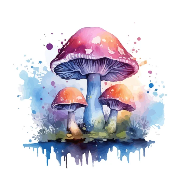 stock vector Watercolor magic toadstool mushroom on white background