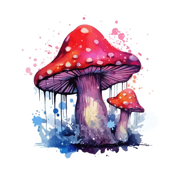 Watercolor Magic Toadstool Mushroom White Background — Stock Vector
