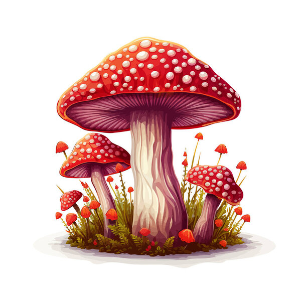 Watercolor magic toadstool mushroom on white background
