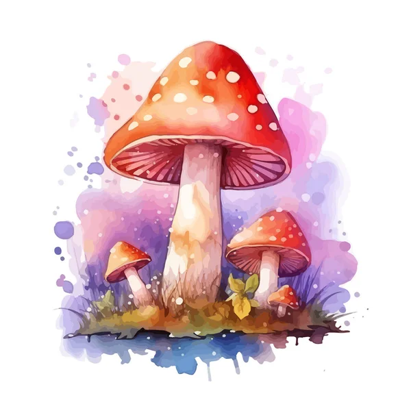 Watercolor Magic Toadstool Mushroom White Background Royalty Free Stock Vectors