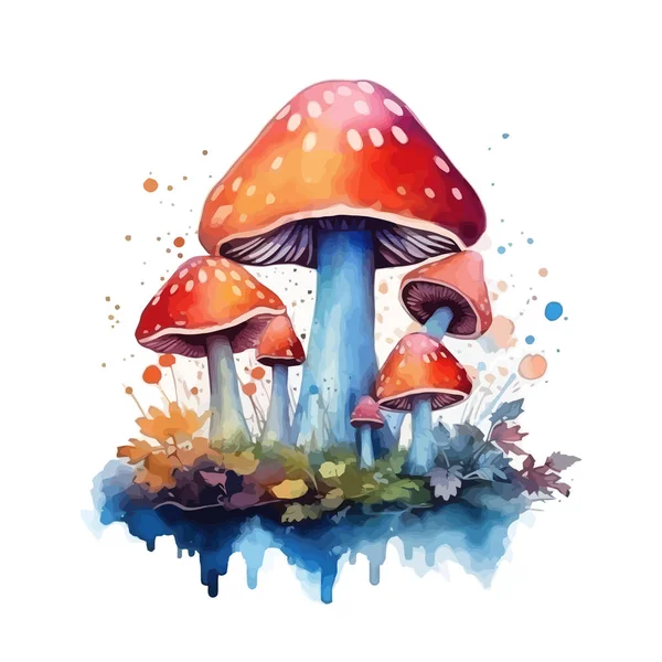 Watercolor Magic Toadstool Mushroom White Background Stock Vector