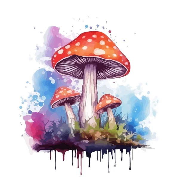 Watercolor Magic Toadstool Mushroom White Background Stock Illustration