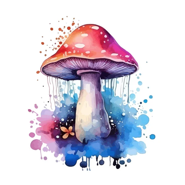 Watercolor Magic Toadstool Mushroom White Background Stock Illustration
