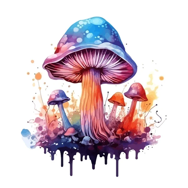 Watercolor Magic Toadstool Mushroom White Background Vector Graphics