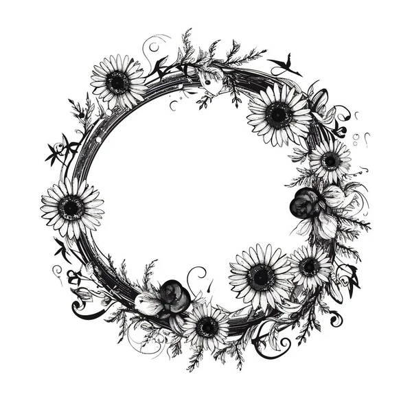 Circle Frame Floral Botanical Wreath Design Element — 스톡 벡터