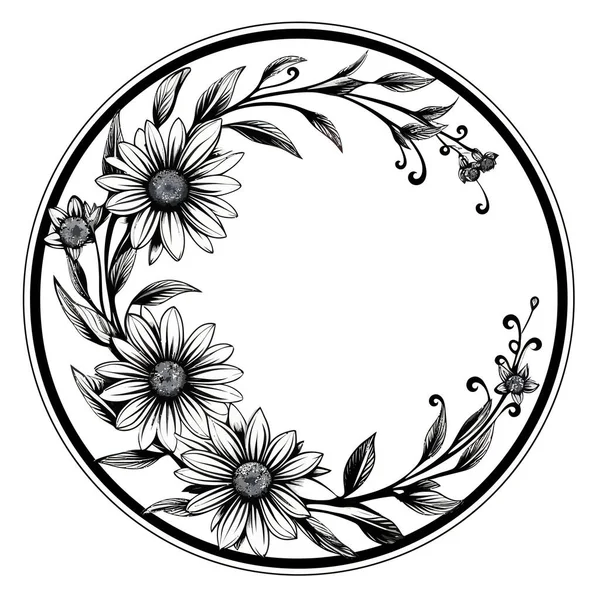 Círculo Moldura Floral Coroa Botânica Elemento Design — Vetor de Stock