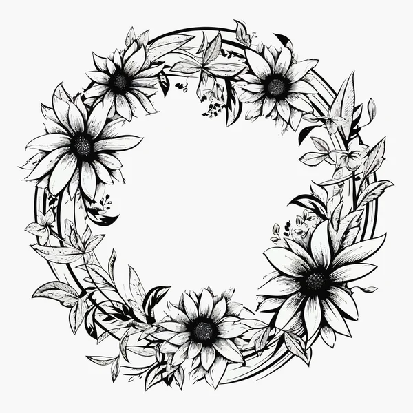 Πλαίσιο Κύκλου Floral Βοτανικό Στεφάνι Σχεδιασμός Στοιχείο — Διανυσματικό Αρχείο