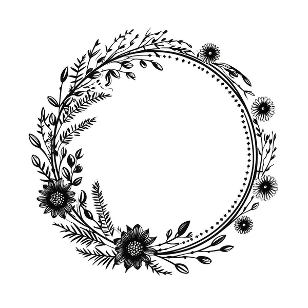 Circle Frame Floral Botanical Wreath Design Element — 스톡 벡터