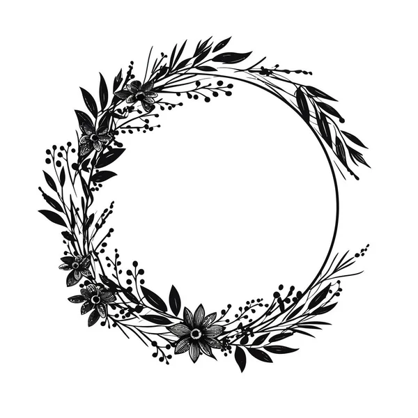 Círculo Moldura Floral Coroa Botânica Elemento Design — Vetor de Stock