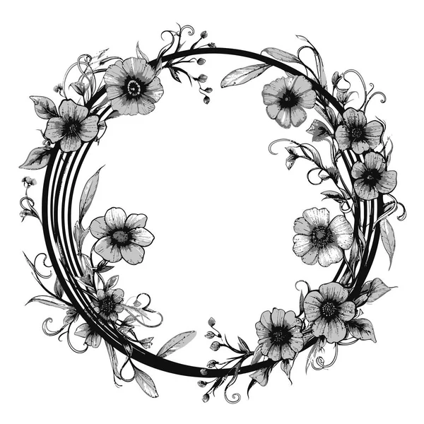 Circle Frame Floral Botanical Wreath Design Element 로열티 프리 스톡 일러스트레이션