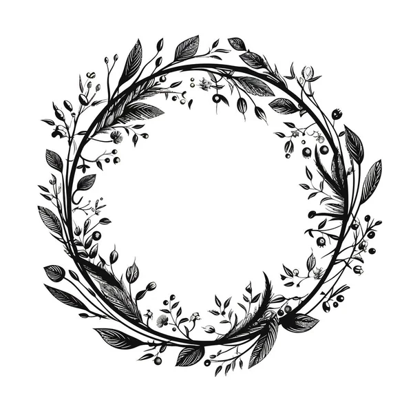 Circle Frame Floral Botanical Wreath Design Element Stock Vector